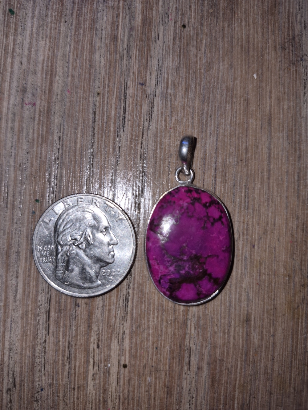 Sterling Silver Fuchsia Dyed Turquoise Stone Pendant Necklace Accent